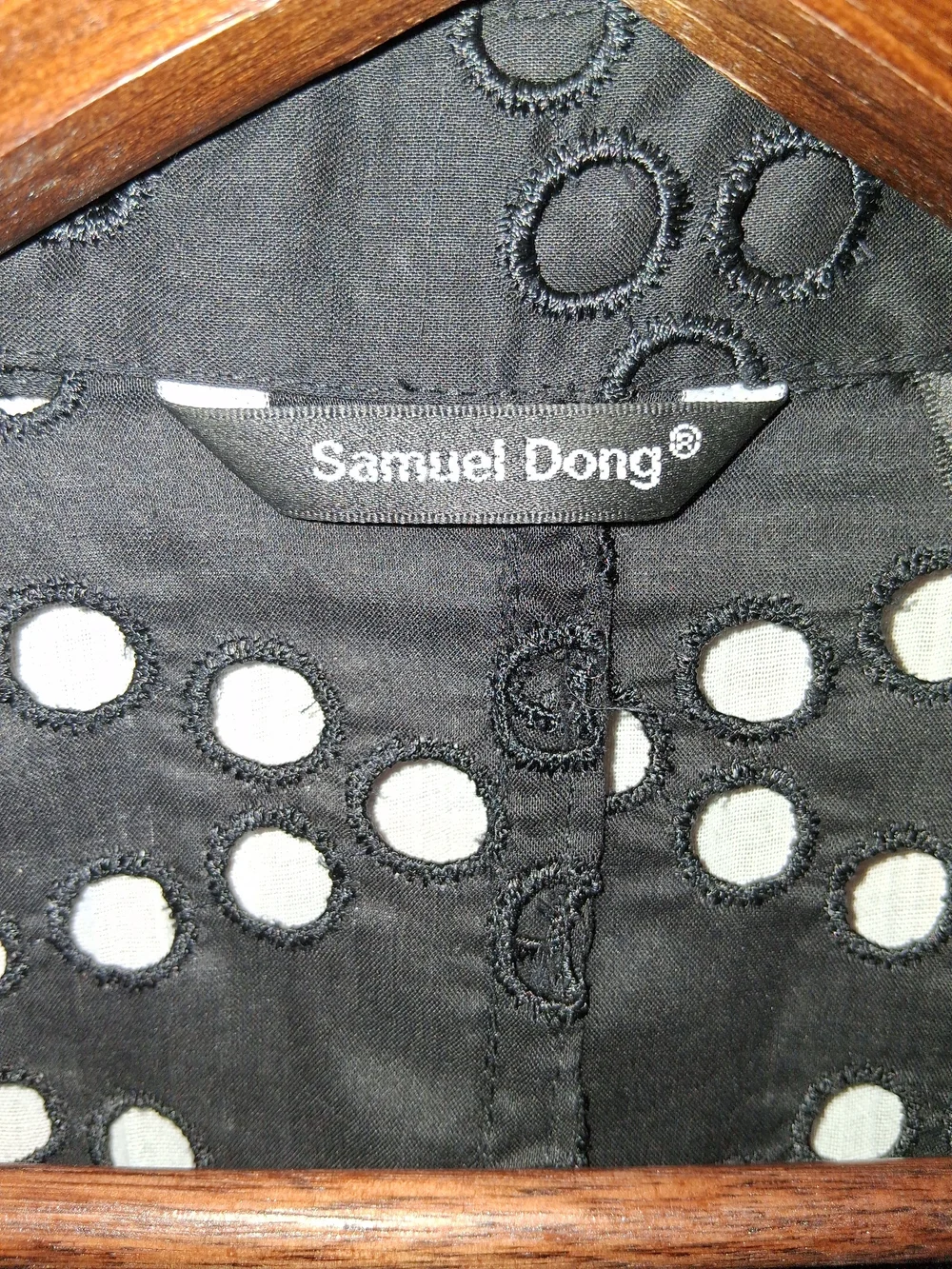 Samuel Dong Black Eyelet Button-Down Shirt Bathing Suit Coverup - Picture 2 of 4